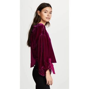 Free People Purple Velvet Open-Back Crop‎ Top Size M Long Sleeve with Tie Detail